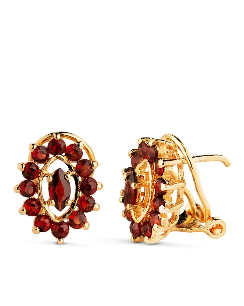 Pendientes oro 18k amarillo cuajo oval con granates