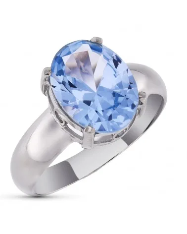 Sortija oro 18k blanco circonita agua marina 12x9 mm