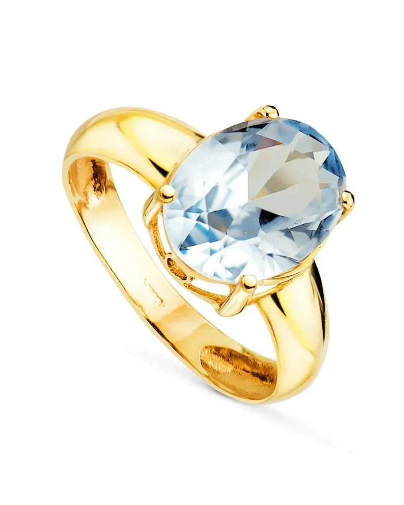 Sortija oro 18k amarillo con piedra aguamarina oval 12x9 mm