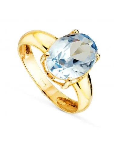 Sortija oro 18k amarillo con piedra aguamarina oval 12x9 mm