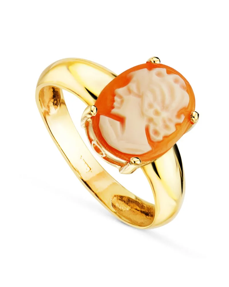 Sortija oro 18k amarillo con camafeo oval 12x9 mm en garras