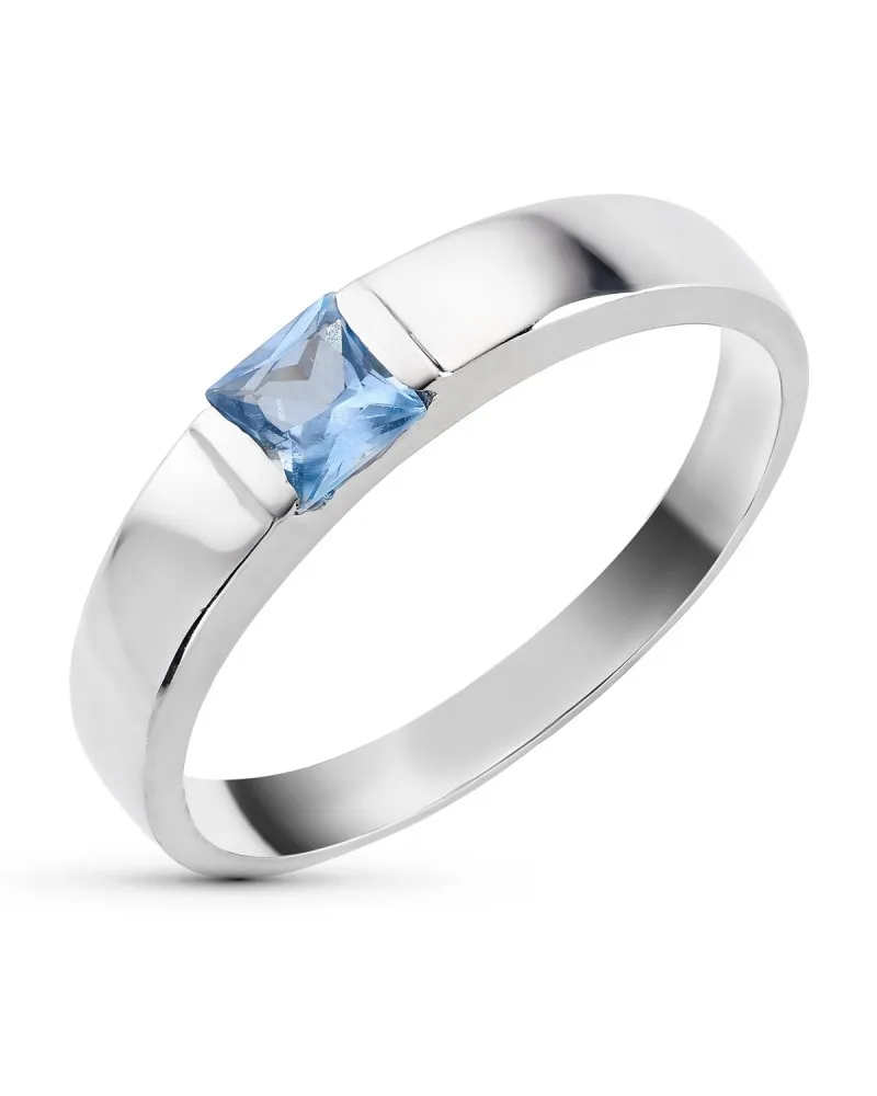 Sortija oro 18k blanco circonita aguamarina cuadrada