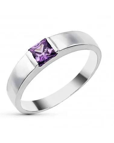 Sortija oro 18k blanco circonita amatista cuadrada