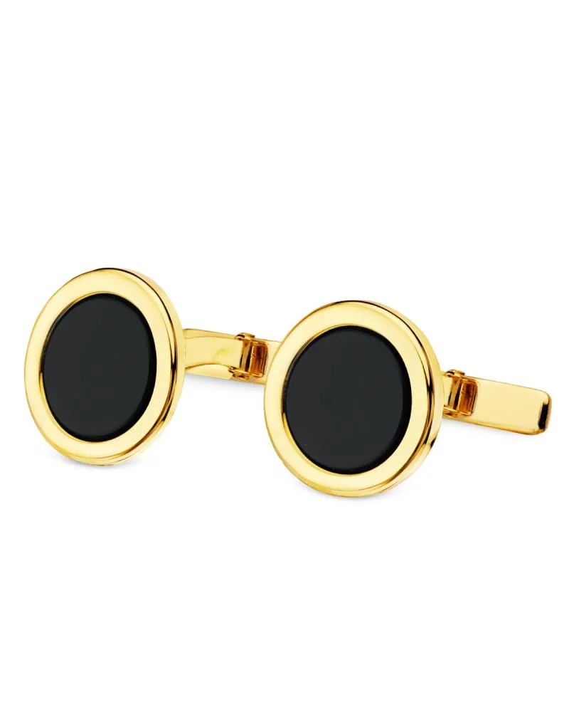 Gemelos oro 18k amarillo redondos con onix 15 mm