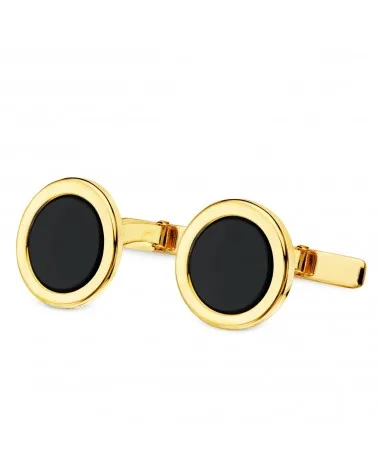 Gemelos oro 18k amarillo redondos con onix 15 mm