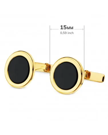 Gemelos oro 18k amarillo redondos con onix 15 mm
