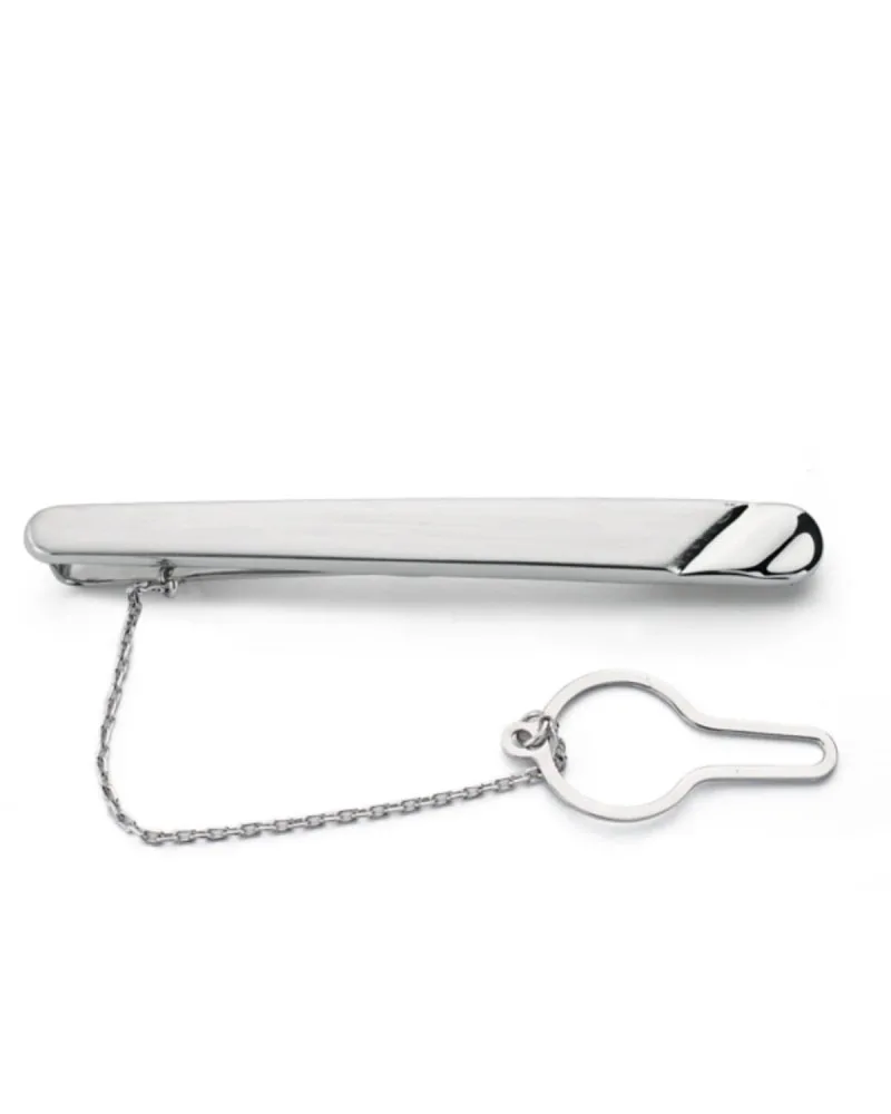 Pisacorbata oro 18k blanco clip matizado con gallon brillo