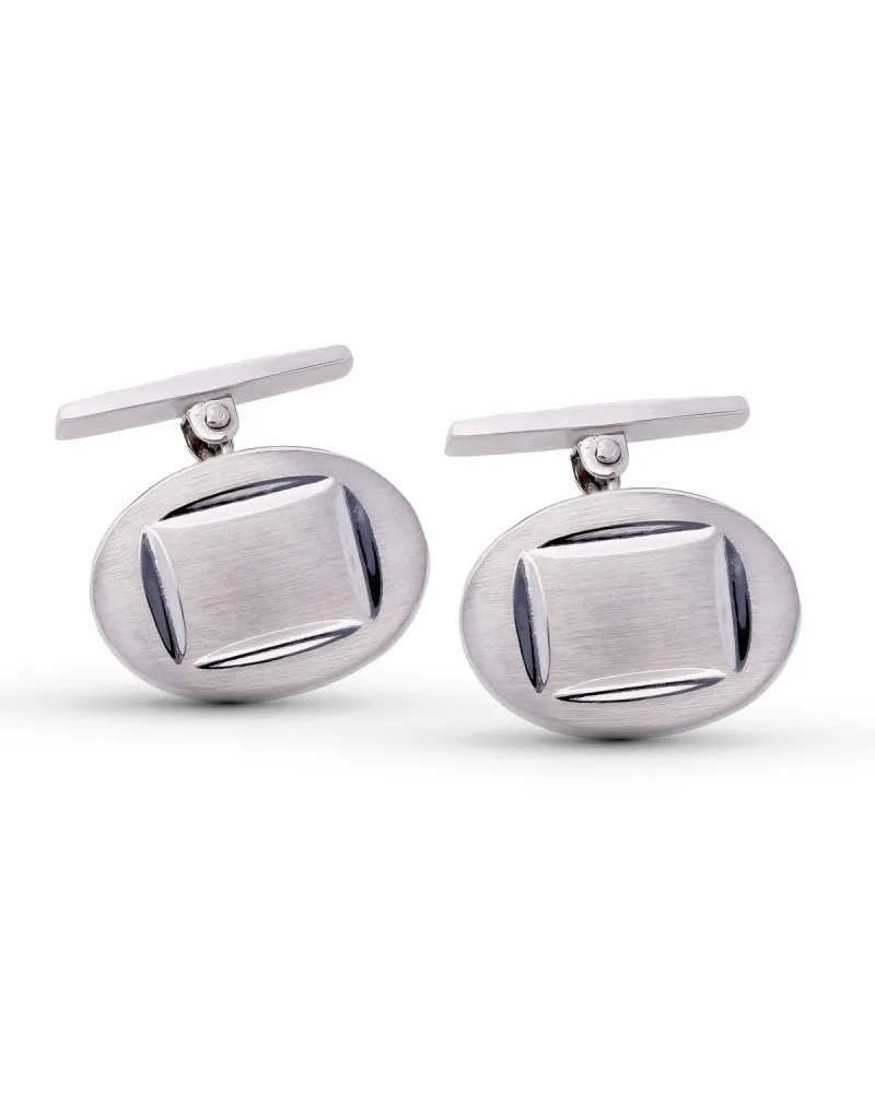 Gemelos oro 18k blanco oval mate y brillo