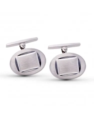 Gemelos oro 18k blanco oval mate y brillo