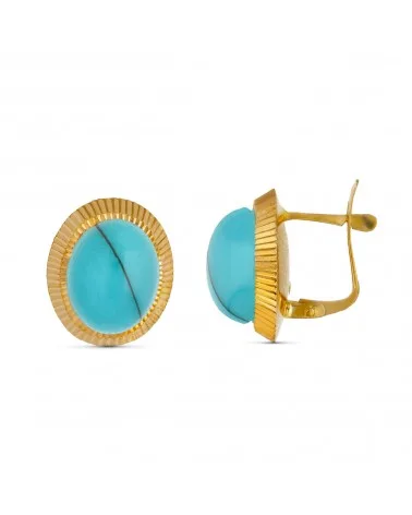 Pendientes oro 18k amarillo turquesa oval 10x8 mm
