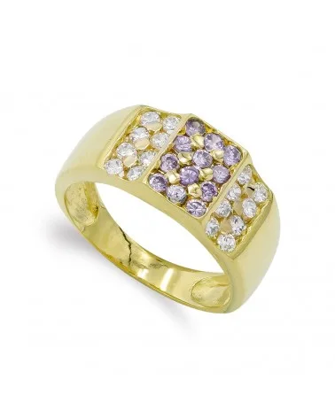 Sortija oro 18k amarillo circonita amatistas y blancas