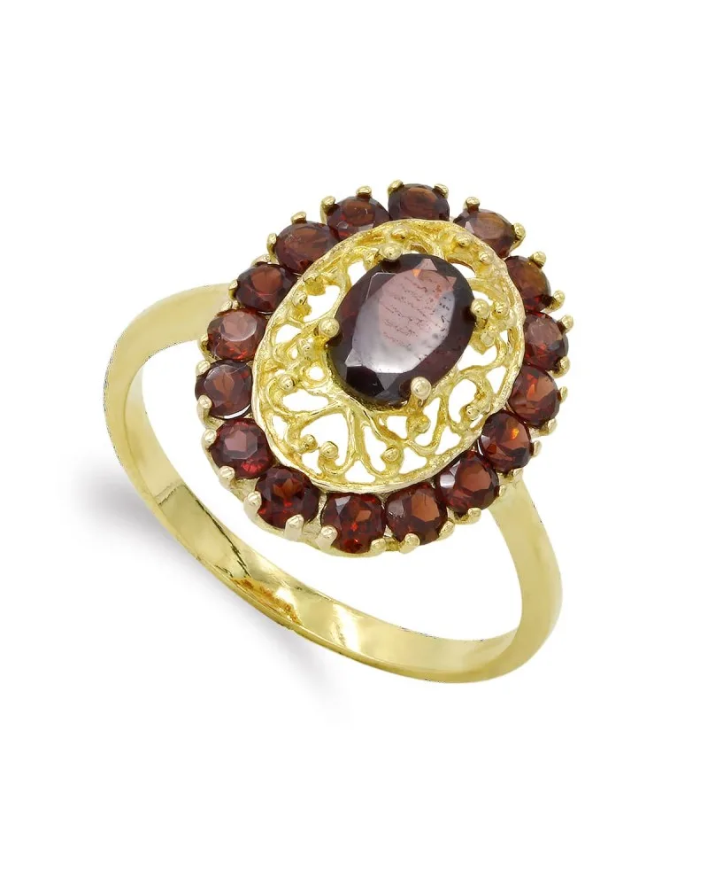 Sortija oro 18k amarillo motivo oval fililgrana con granates