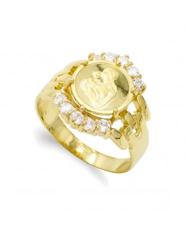 Sortija oro 18k amarillo moneda madre con circonitas y panter