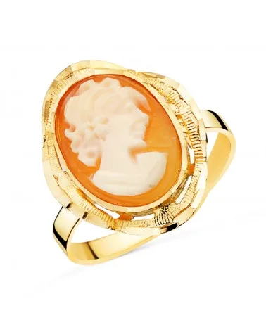 Sortija oro 18k amarillo camafeo oval cerco tallado
