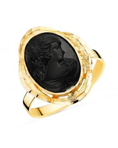 Sortija oro 18k amarillo camafeo negro oval cerco tallado