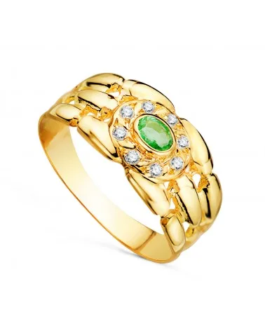 Sortija oro 18k amarillo panter con circonitas y esmeralda