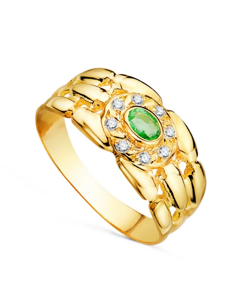 Sortija oro 18k amarillo panter con circonitas y esmeralda