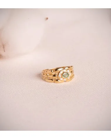 Sortija oro 18k amarillo panter con circonitas y esmeralda