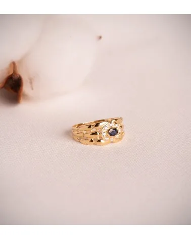 Sortija oro 18k amarillo panter con circonitas y zafiro
