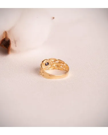 Sortija oro 18k amarillo panter con circonitas y zafiro