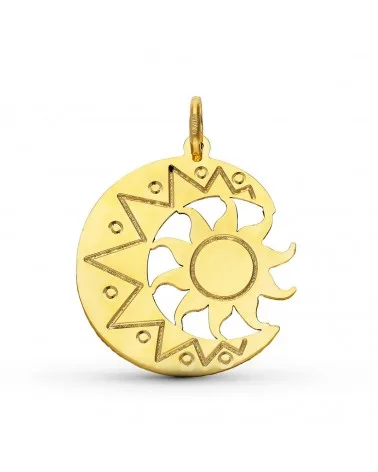 Colgante oro 9k amarillo luna con sol brillo