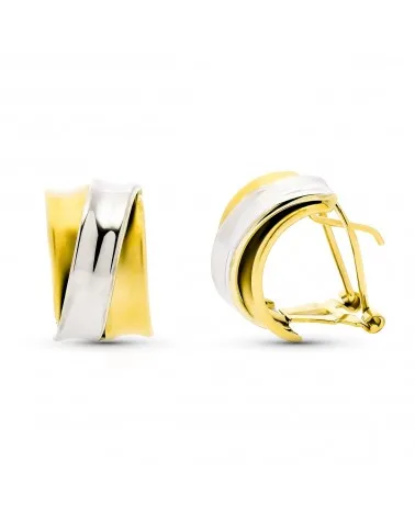 Pendientes oro 9k bicolor bandas mate y brillo 15x9 mm