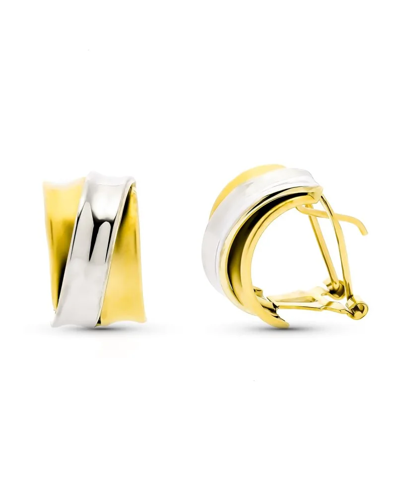 Pendientes oro 9k bicolor bandas mate y brillo 15x9 mm