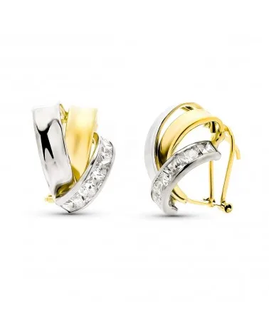 Pendientes oro 9k bicolor bandas con circonitas 16x13 mm