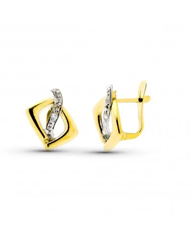 Pendientes oro 9k bicolor comunión circonita 15x11 mm