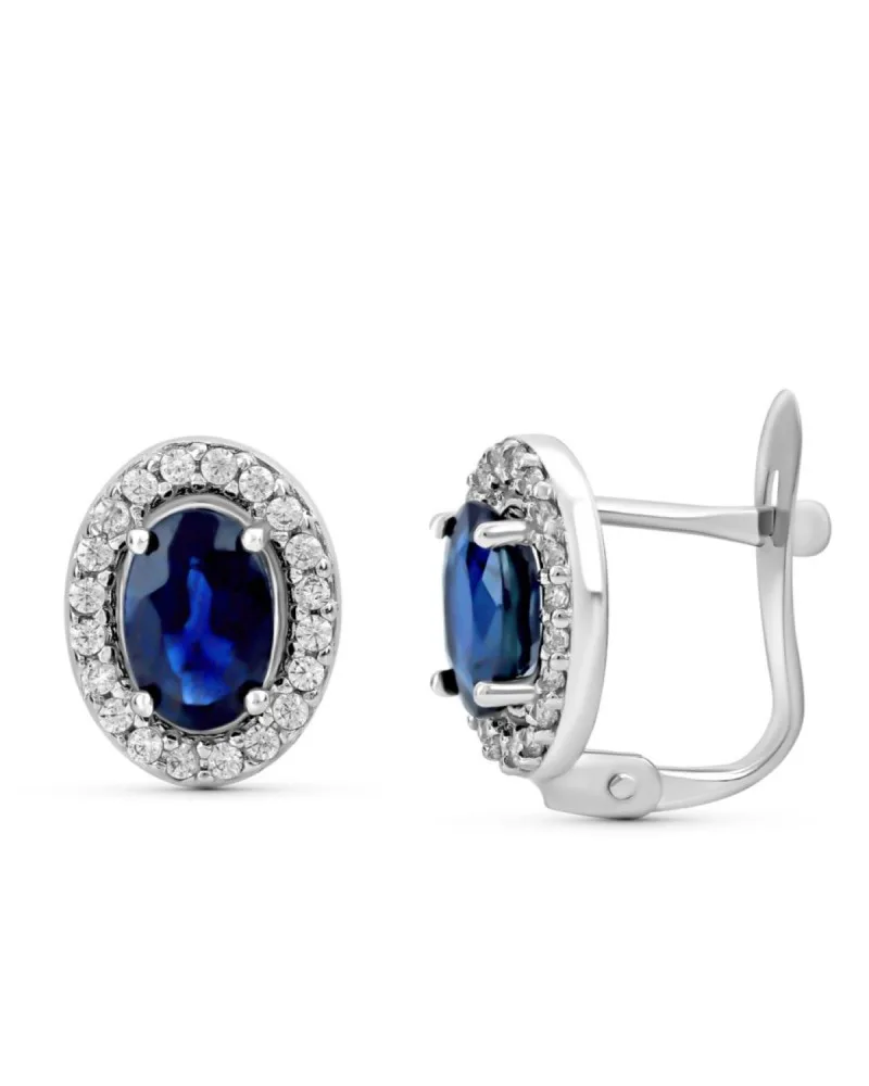 Pendientes oro 9k blanco zafiro natural 6x4 mm total