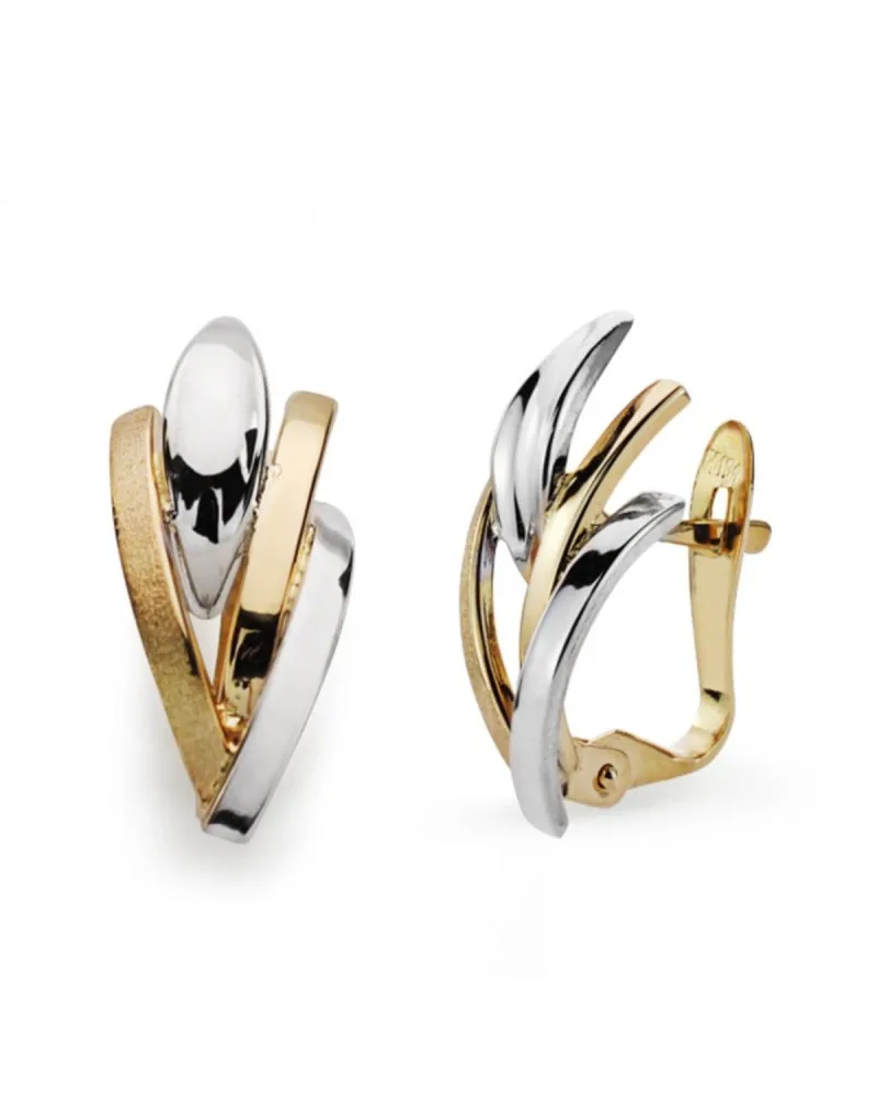 Pendientes oro 9k bicolor bandas mate y brillo 16x7 mm