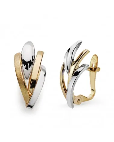 Pendientes oro 9k bicolor bandas mate y brillo 16x7 mm
