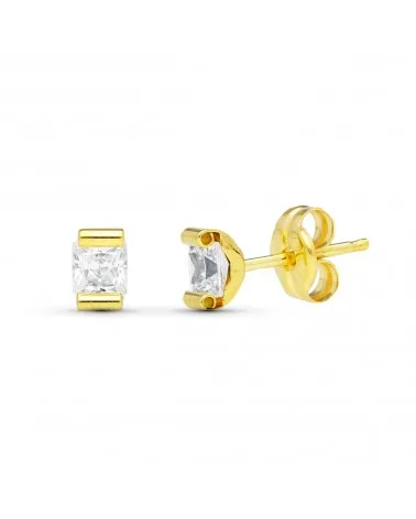 Pendientes oro 9k amarillo garra curva piedra 4x3 mm