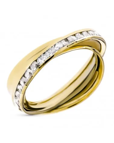 Sortija oro 9k amarillo bandas cruzadas con circonitas 7 mm