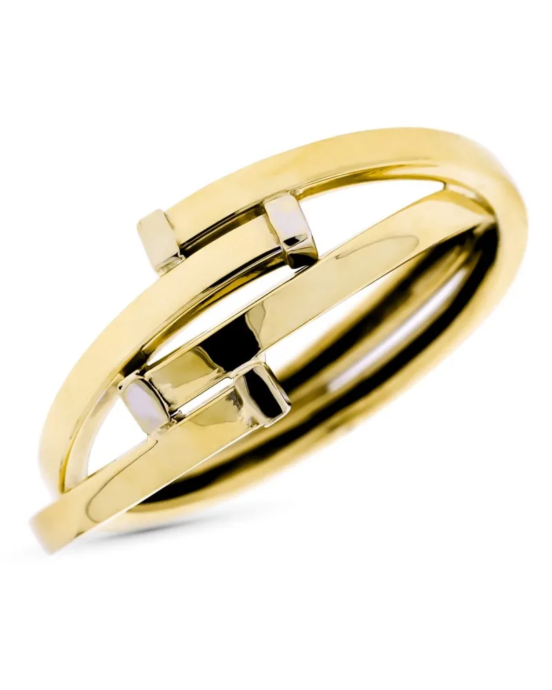 Sortija oro 9k bicolor bandas cruzadas en brill