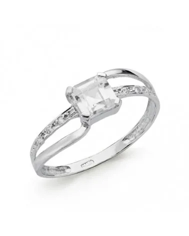 Sortija oro 9k blanco solitario circonita central carré 5x5 mm