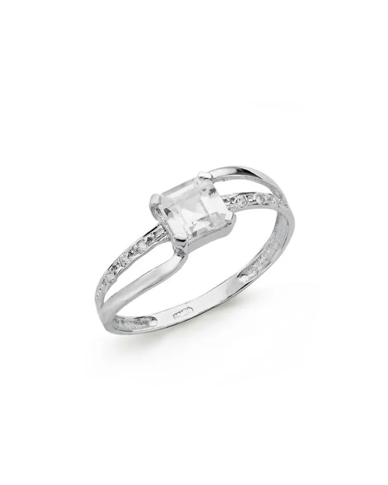 Sortija oro 9k blanco solitario circonita central carré 5x5 mm