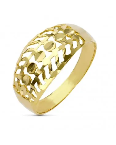 Sortija oro 9k amarillo tallada diamantada ancho 10 mm