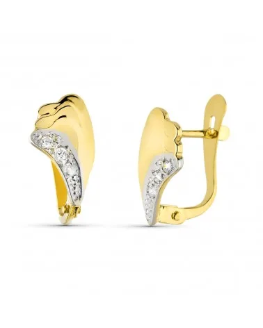 Pendientes oro 9k bicolor ondas brillo con circonitas