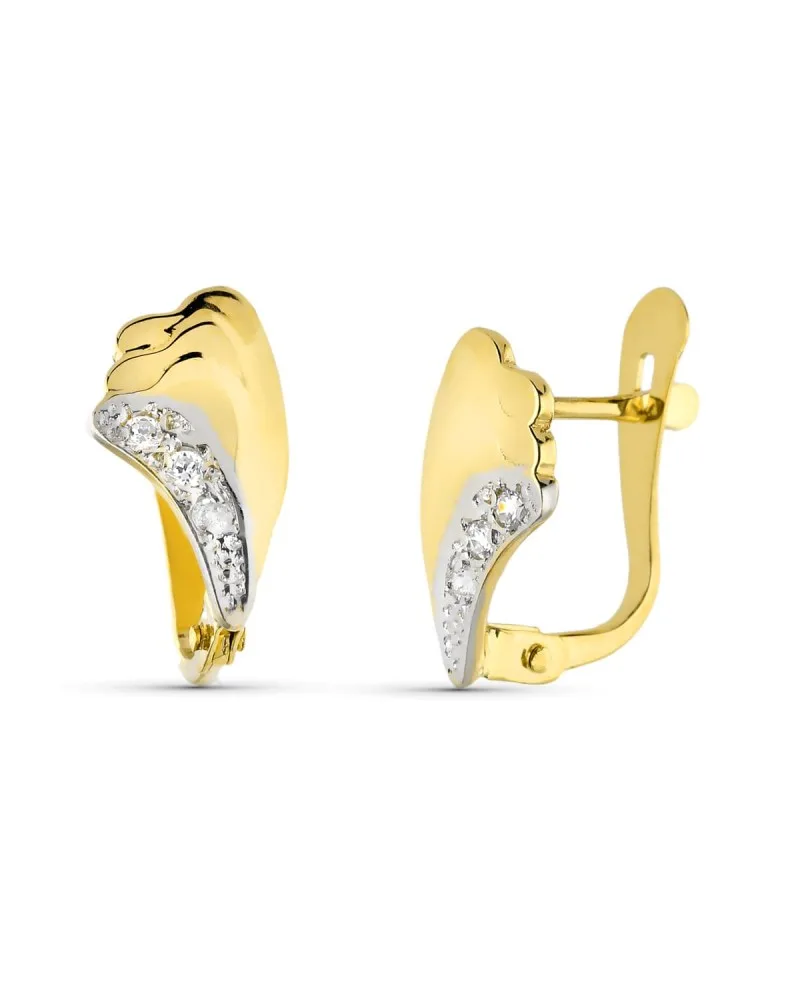 Pendientes oro 9k bicolor ondas brillo con circonitas