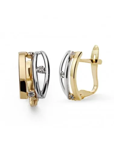 Pendientes oro 9k bicolor bandas con circonitas 12x7 mm