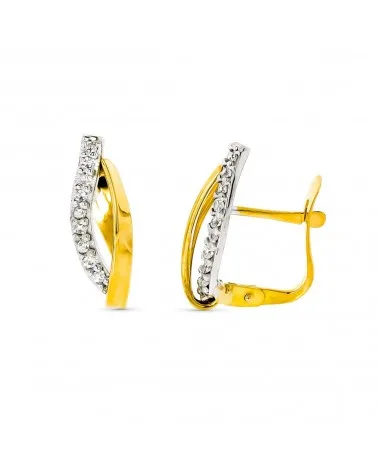 Pendientes oro 9k bicolor bandas con circonitas 15x5 mm