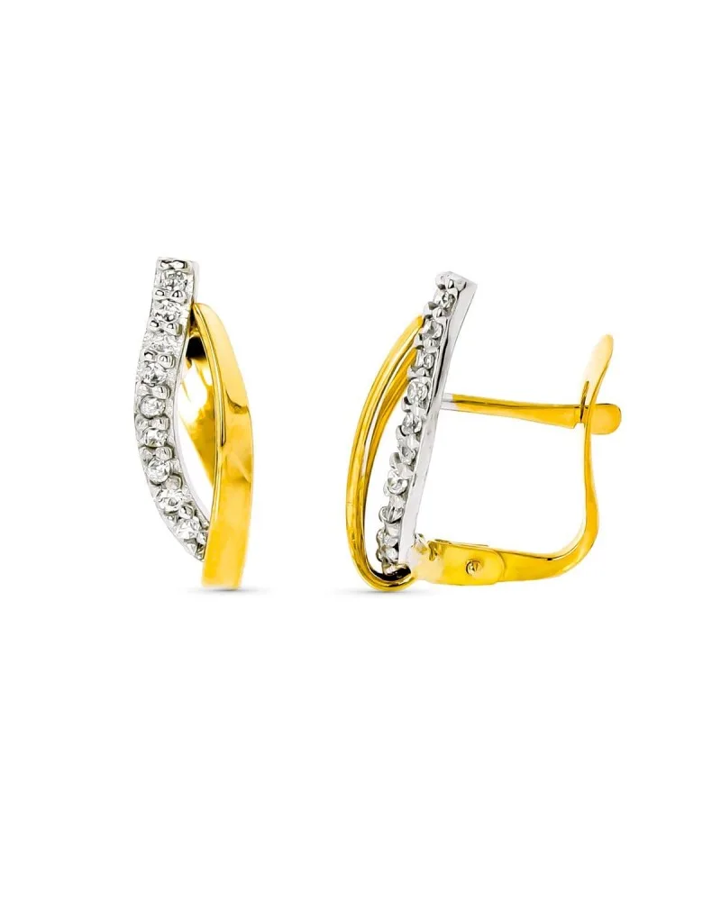 Pendientes oro 9k bicolor bandas con circonitas 15x5 mm