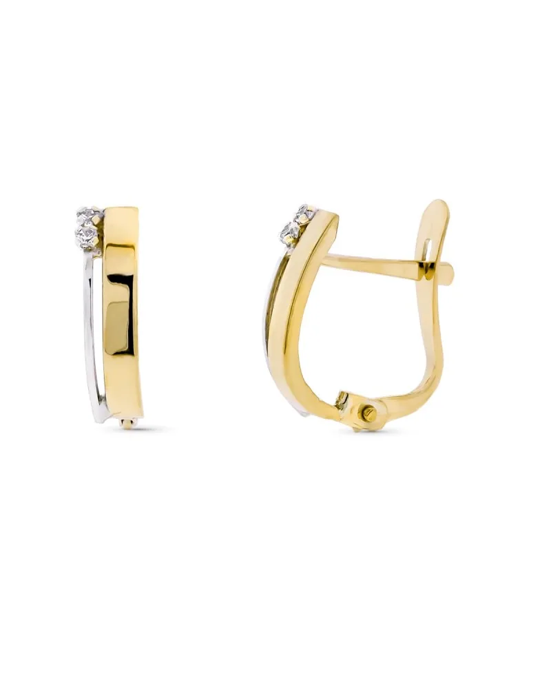 Pendientes oro 9k bicolor bandas y circonita