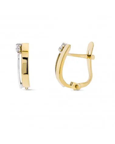 Pendientes oro 9k bicolor bandas y circonita