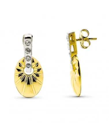 Pendientes oro 9k bicolor oval banda circonita
