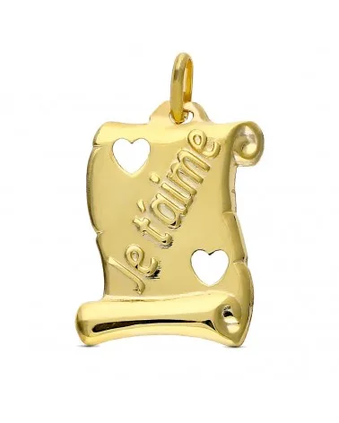 Pergamino oro 9k amarillo corazones calados "je t´aime" 17x14