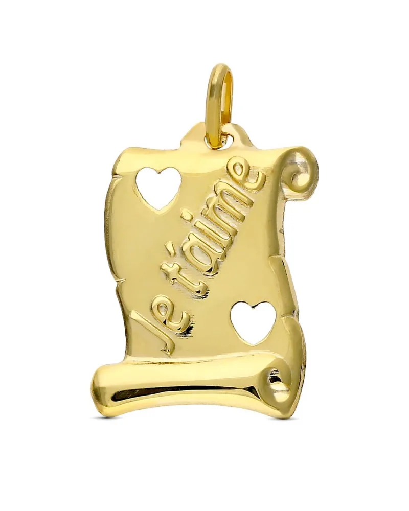 Pergamino oro 9k amarillo corazones calados "je t´aime" 17x14