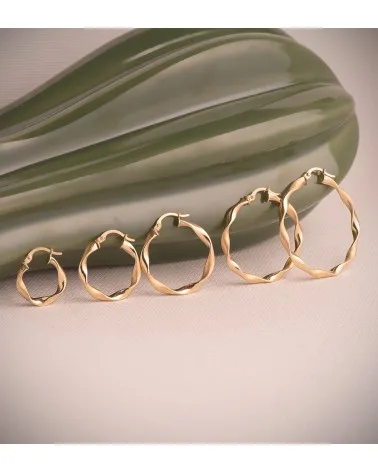 Aros oro 9k amarillo huecos retorcidos mate y brillo 20x2,5 mm