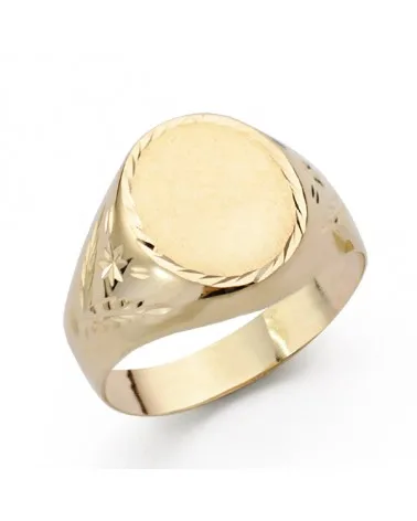 Sello oro 9k amarillo hueco oval lateral tallado